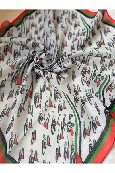 HURİSÖNMEZ Sumud Fleet Themed Palestinian Flag Girl's Scarf 80*80 cm Cotton-Linen