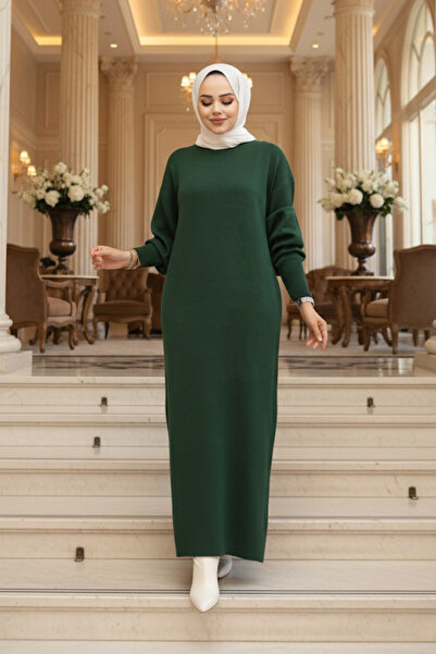 N.S NEVA STYLE Rochie de tricotat verde smarald Hijab 17205ZY