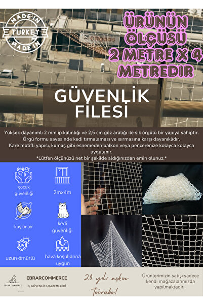 ebrarcommerce Balkon Filesi 2m x 4 Metre Kalın Ve Sık Dokunmuş Kedi Çocuk Filesi