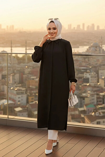 Neva Style Μαύρο φόρεμα με κουμπιά 41401S