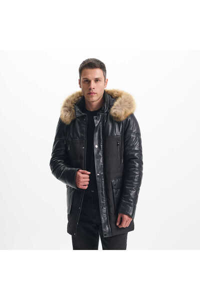 Tergan Siyah Kürk-Deri Erkek Deri Kaban - E23KDM310457-Q3H