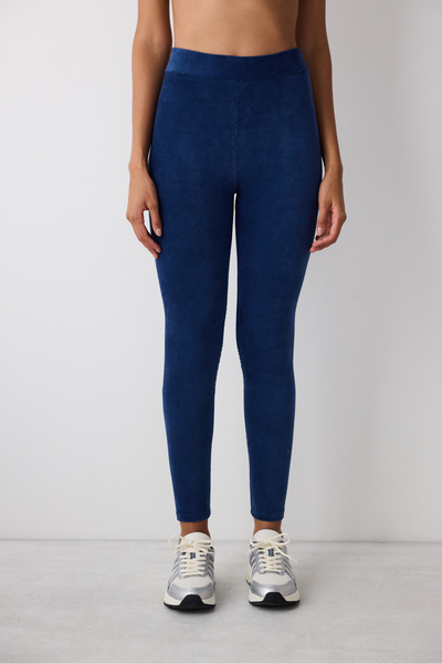 Penti Sötétkék magas derekú bordás bársony leggings