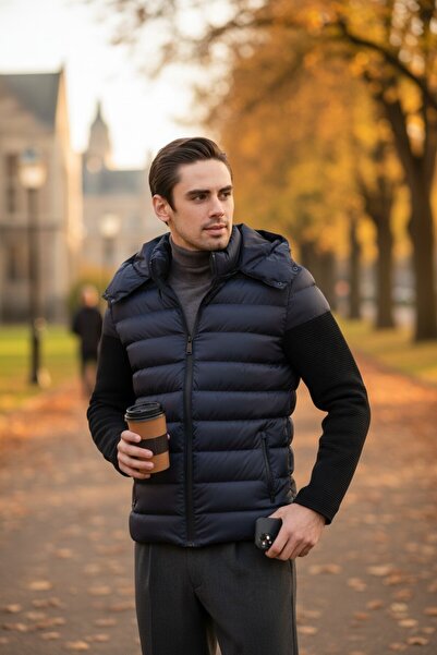 Frappoli Чоловічий пуховик з капюшоном, товстий, з в'язаними рукавами та ребрами