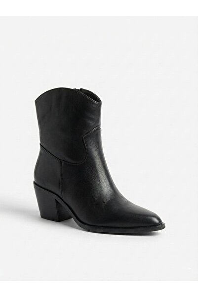 LOVE SHINE Luxe Kovboy Kadın Bot Siyah ve Kahverengi Büyük Numara Suni Deri Western Tarz