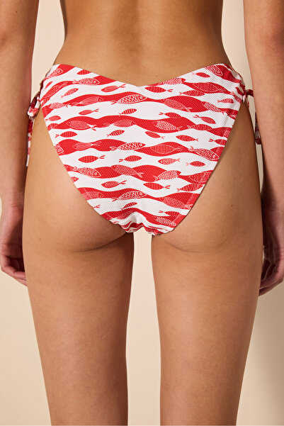 Penti Mehrfarbiger Bikini-Unterteil mit V-Ring und strukturiertem Marine-Fischmuster