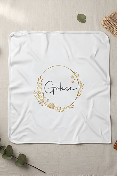 Homamia İsme Özel Penye Bebek Battaniyesi Altın Çember