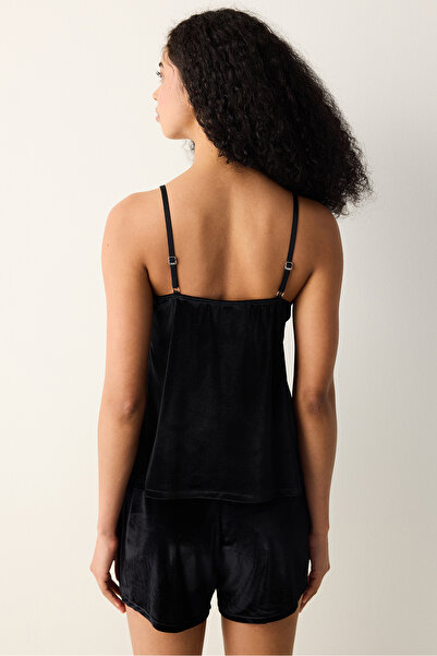 Penti Black Velvet Siyah Atlet Pijama Üstü