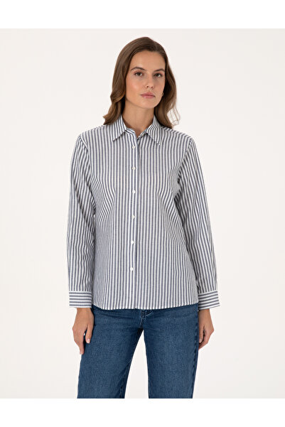 Pierre Cardin Navy Blue Striped Comfort Fit Long Sleeve Shirt 50318226-Vr033