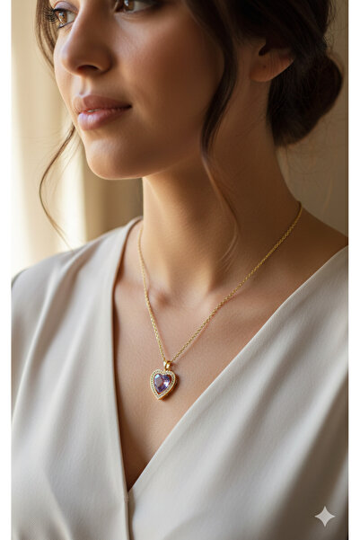 Jewerly قلادة نسائية ذهبية لامعة على شكل قلب