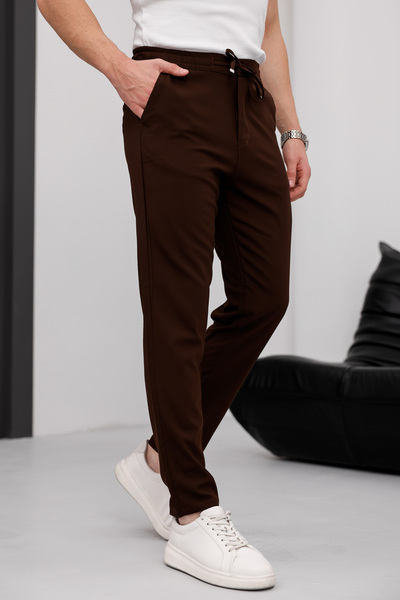MODAMESTO Ανδρικό καφέ παντελόνι Jogger με άνετη εφαρμογή με πλαϊνές τσέπες και ελαστική μέση με κορδόνια