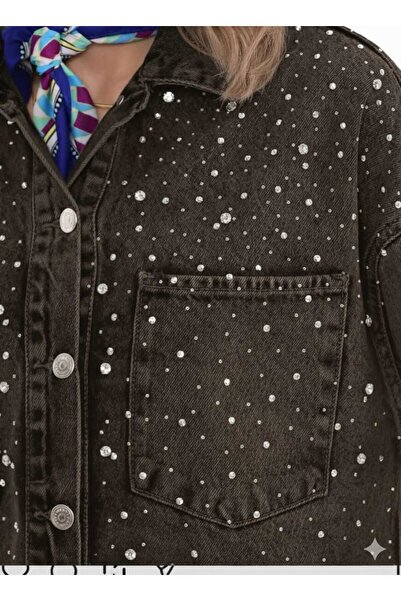 Semesia Taş işlemeli kot ceket gömlek