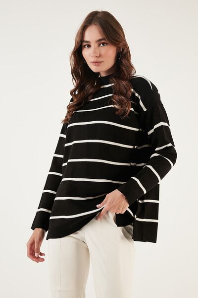 Lela Striped Stand Collar Onesize Knitwear Sweater Pullover 4615197 Y