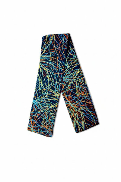 maia Black Multi-Colored Line Patterned Viscose Scarf – 100×7 cm – Modern and...