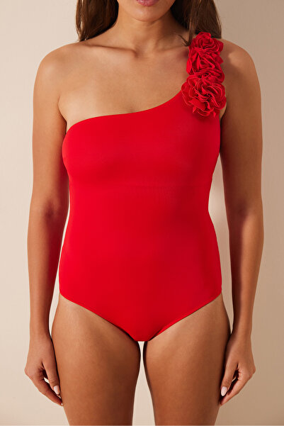 Penti Flower One Shoulder Red Swimsuit