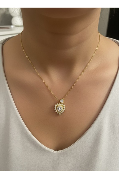 Kokoş Çelik gold renk taşlı kolye