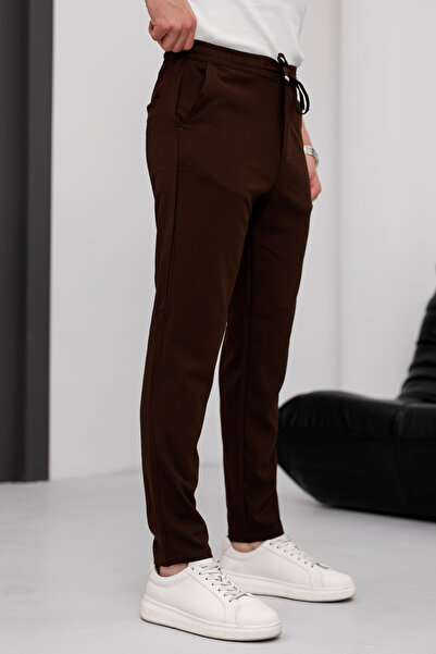 MODAMESTO Ανδρικό καφέ παντελόνι Jogger με άνετη εφαρμογή με πλαϊνές τσέπες και ελαστική μέση με κορδόνια