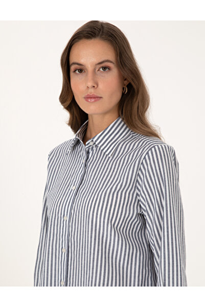 Pierre Cardin Navy Blue Striped Comfort Fit Long Sleeve Shirt 50318226-Vr033