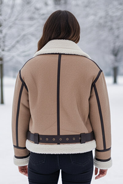 STEFFKON Women's jacket with belt and fur inside