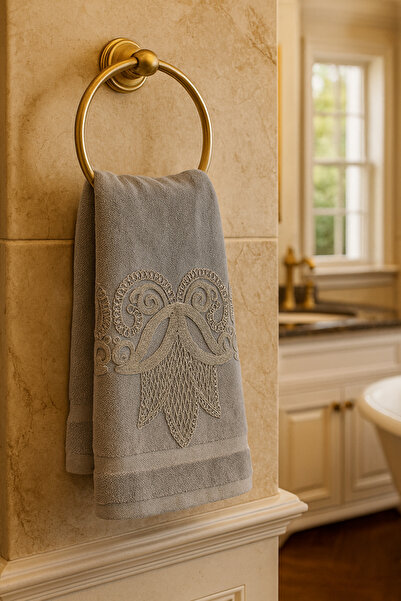 Çeyiz Bahçesi Сірий шовковий рушник з кадику - Весільний сад