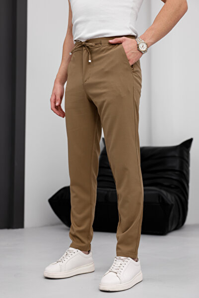 MODAMESTO Мъжки джогър панталон с връзки и страничен джоб, камилен цвят, свободна кройка