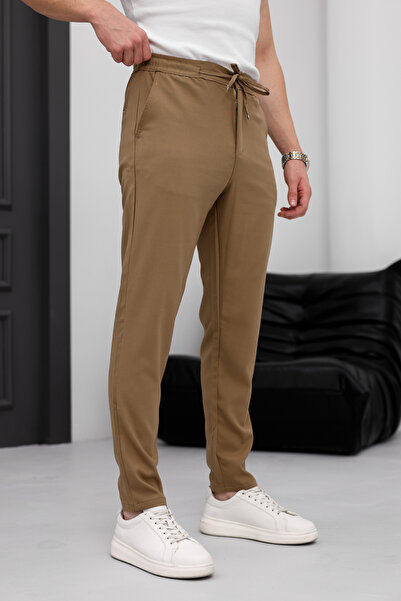 MODAMESTO Мъжки джогър панталон с връзки и страничен джоб, камилен цвят, свободна кройка