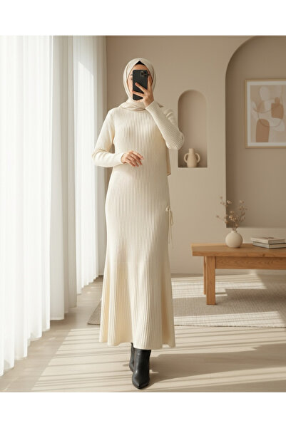 Modamorfo Waist gathered fish knit dress - ecru