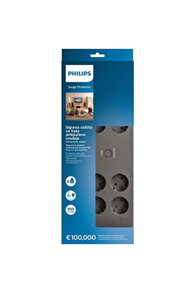 Philips Spn3180A/62 Surge Protected Socket 8Pcs 2m 2600J Child Safety Socket