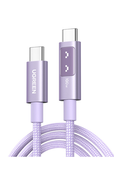 Ugreen Uno USB-C 100W 5A QC PD Örgülü Hızlı Şarj Kablosu, 1 Metre, Mor, 65092