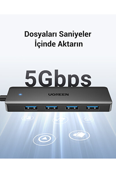 Ugreen USB-C USB 3.0 4 Port USB Hub Çoklayıcı, Gri, 70336
