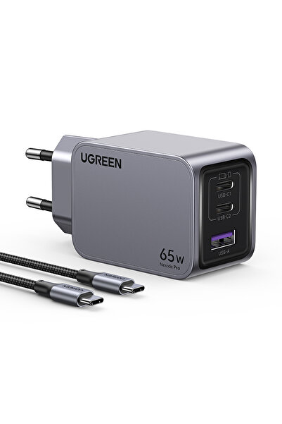 Ugreen Nexode Pro 65W GaN Hızlı Şarj Cihazı USB-C QC PD 2xUSB-C, 1xUSB-A, Uzay Grisi, 25871