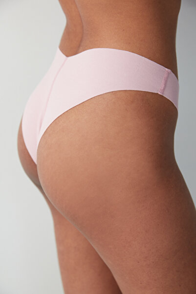 Penti Chiloți roz din bumbac brazilian tăiat cu laser tăiat în V