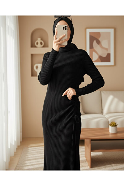 Modamorfo Waist gathered fish knit dress -black