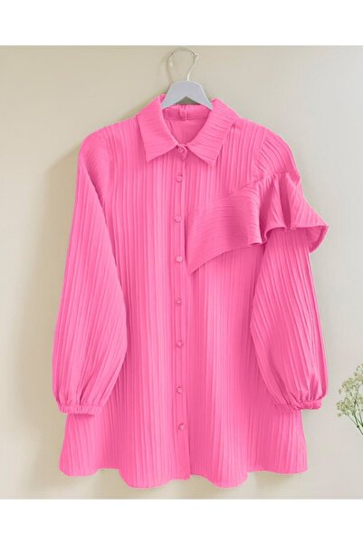 Modamorfo Elastic Tunic with Ruffle Detail on the Sleeve - Pink