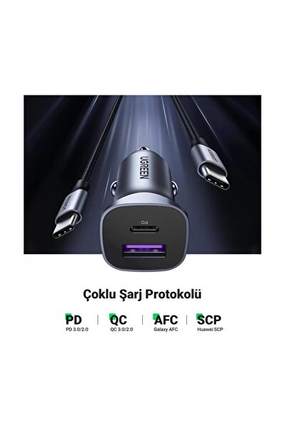 Ugreen Pd 30w 22.5w Type C Usb Alüminyum Araç Çakmaklık Şarjı
