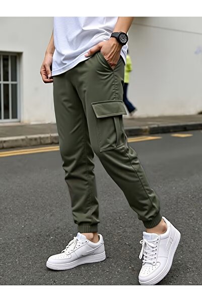 SERAZAT Cargo Pocket Pieces of Trousers, Cotton, Stretch Fabric Elasticated Legs