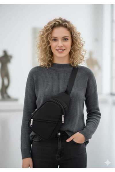 Sofia Women's Black Daily Small Crossbag 3 Zipper Strap Bag