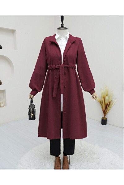Modamorfo Hakim Collar Tunnel Lace-Up Cashmere Coat - Burgundy