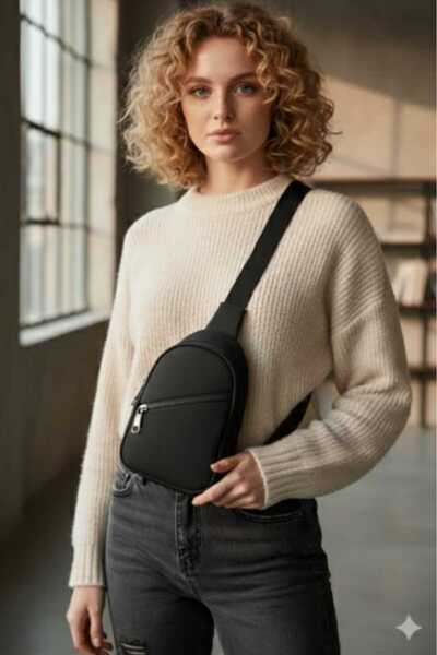 Sofia Women's Black Daily Small Crossbag 3 Zipper Strap Bag