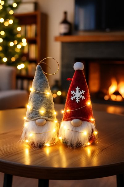 Kelira Işıklıgnome Christmas Ornament Christmas Figure Lucky Dwarf New Year Santa Claus Long Hat Gnome Stitched