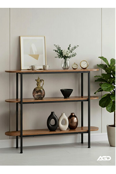 AGD Console table, three-tier side table with metal frame for entryway, living room, office, 110*25*8cm