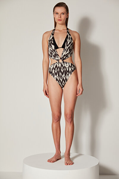 Penti Black and White Halter Neck Olivia Monokini Mayokini-Free Masur Collection