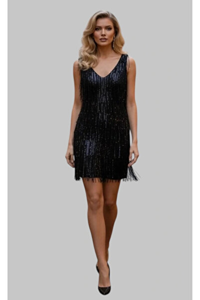 Jessica Dafer Barbara İthal Püskül Pul Payet Midi Elbise Tasarım S 2026