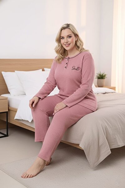 Temporium Γυναικείο Σετ Πιτζάμα με μακρυμάνικο μανίκι με κουμπιά στο γιακά