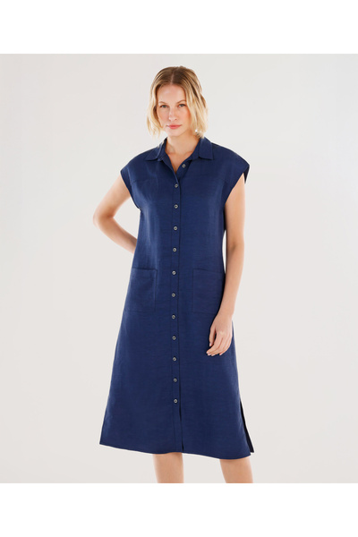 Yargıcı Kolsuz Midi Boy Gömlek Elbise