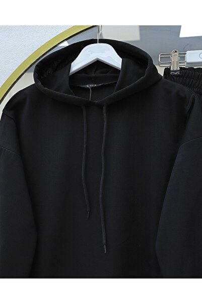 Modamorfo Hooded Arma Detailed Combed Cotton Suit - Black