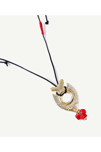 Yargıcı Balık Uç Detaylı Deri İp Kolye