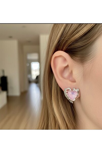 Kokoş Pembe küpe kalp detay