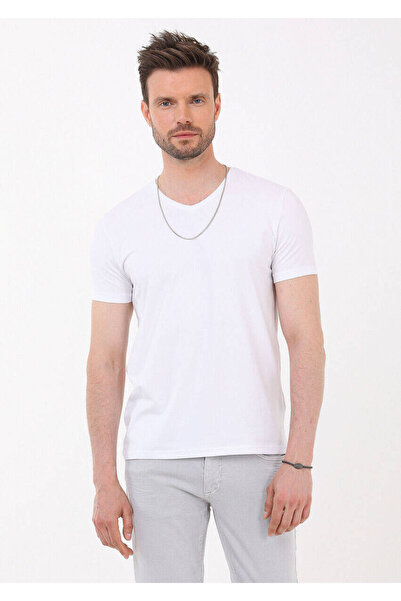 Ramsey Λευκό μπλουζάκι με λαιμόκοψη V με βαμβακερό μείγμα