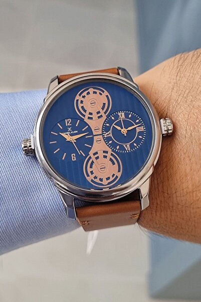 Daniel Klein Taba Deri Kayışlı Metalik Kasa Çift Saatli Erkek Kol Saati