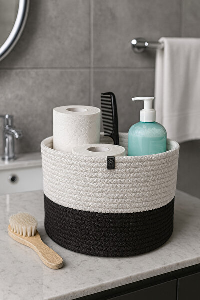 Naspar Black/Ecru Multi-Purpose Basket/Organizer/Bathroom, Kitchen Organizer,...